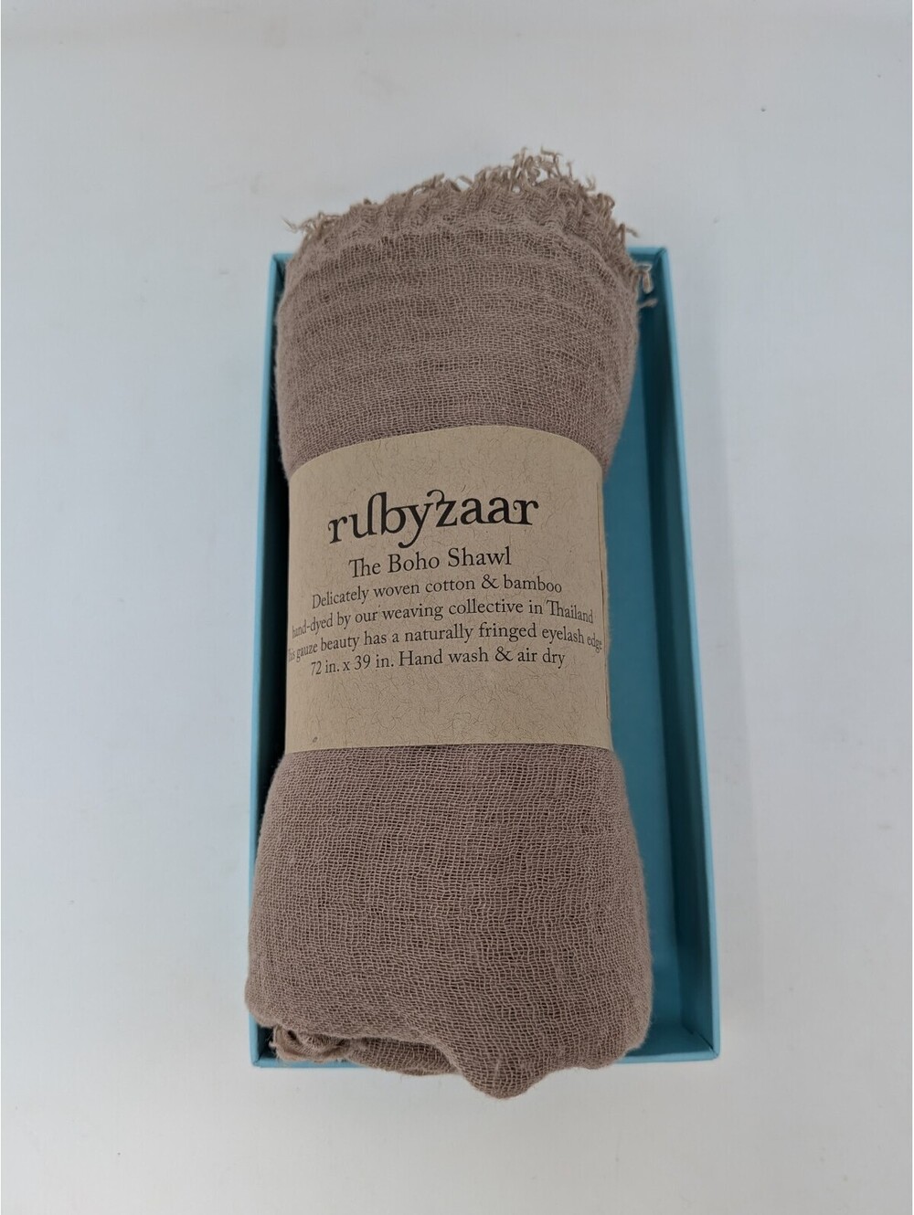 RUBYZAAR The Boho Shawl Cotton Bamboo Taupe Beige 72x39 Thailand NEW